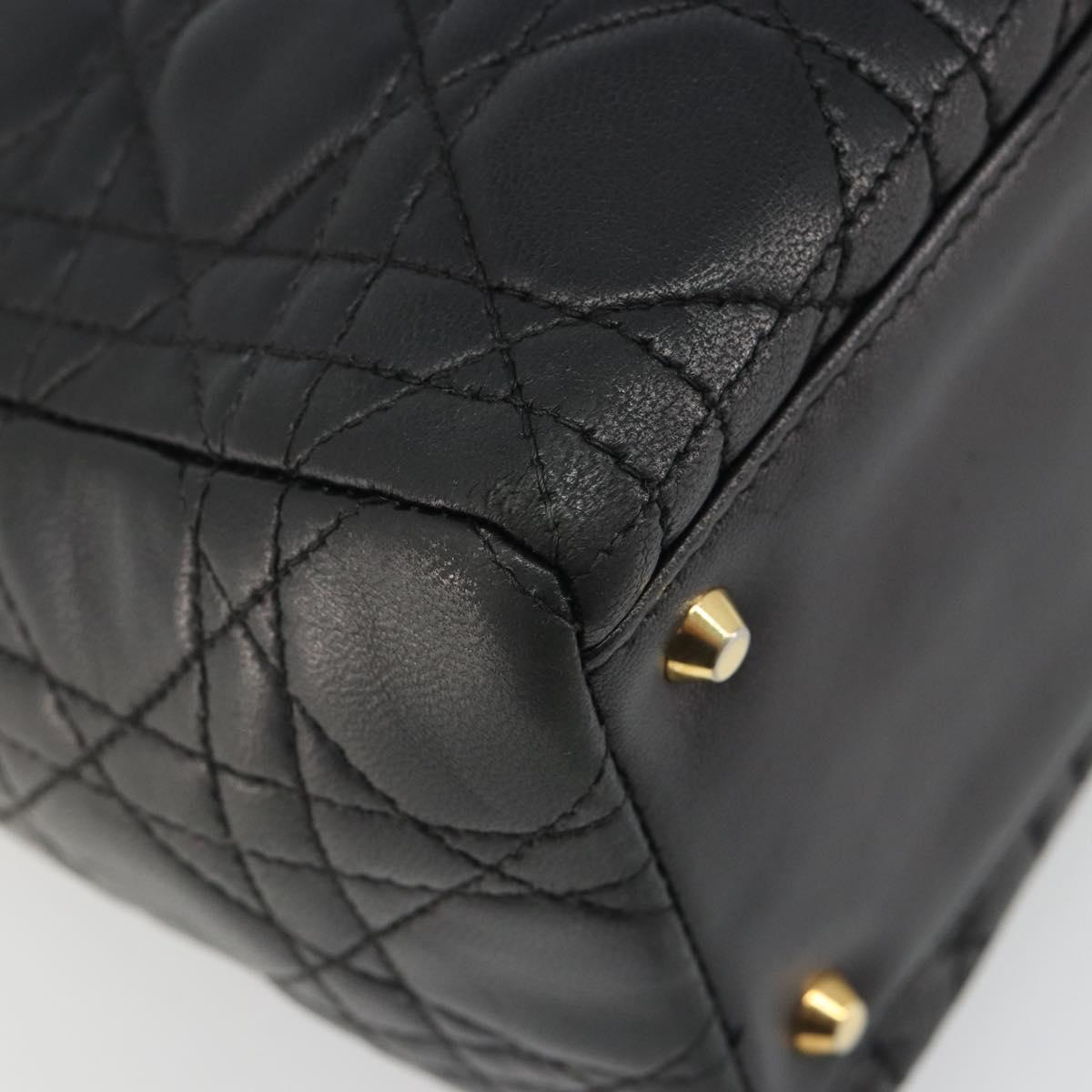 Christian Dior Canage Hand Bag Lamb Skin Black Gold Auth yk20574SAV