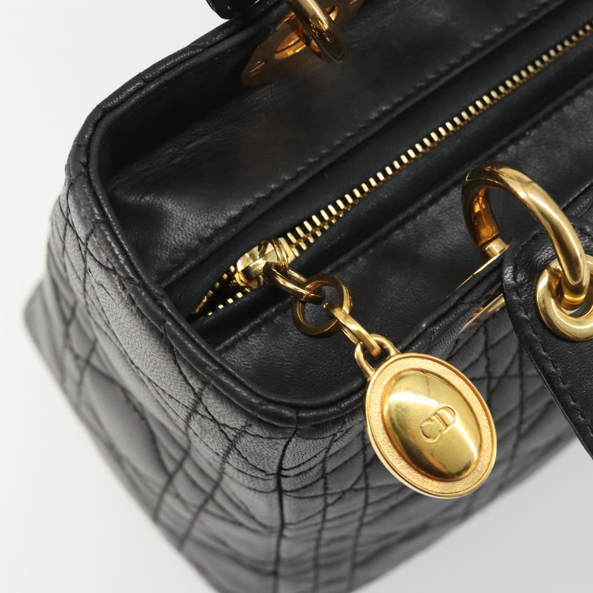 Christian Dior Canage Hand Bag Lamb Skin Black Gold Auth yk20574SAV
