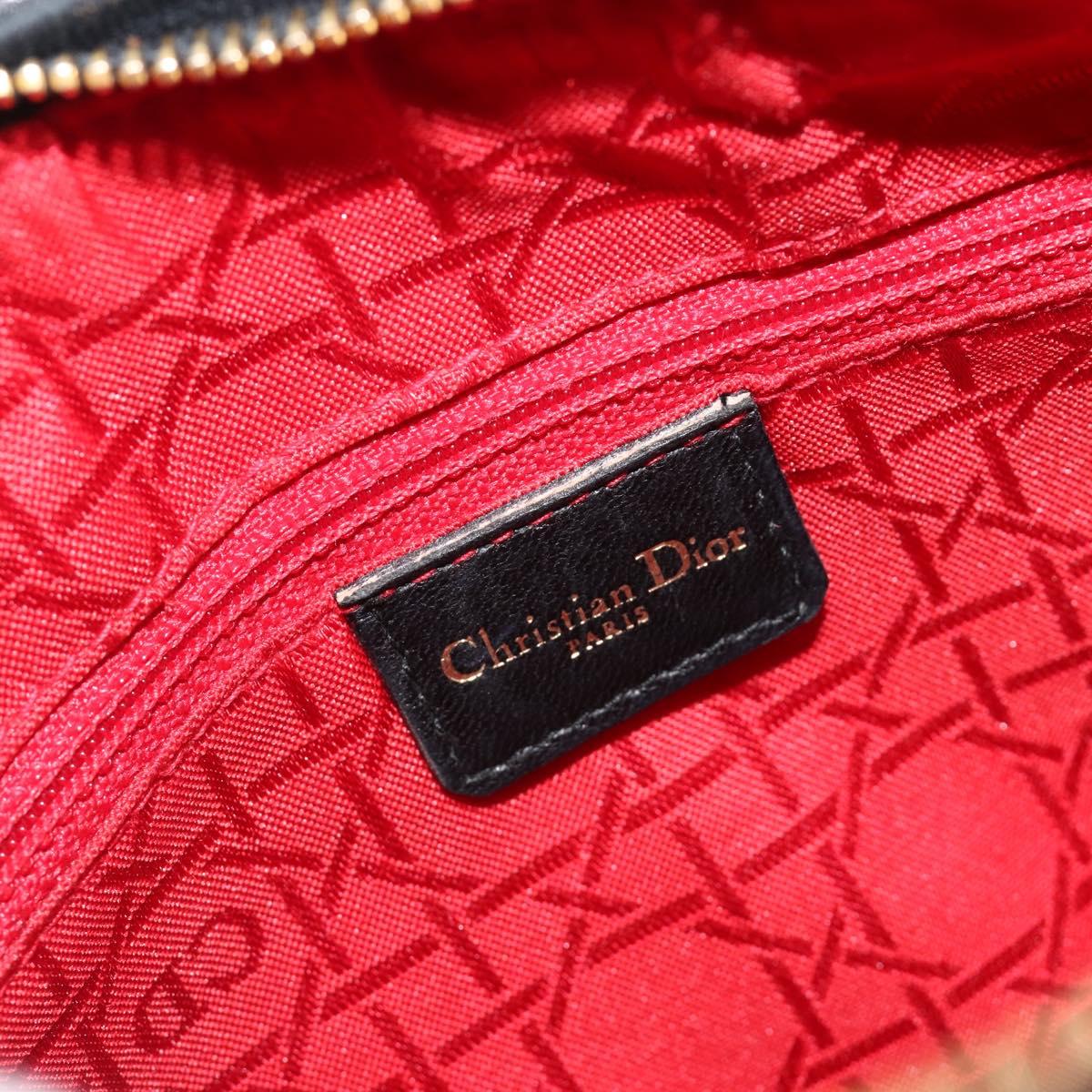 Christian Dior Canage Hand Bag Lamb Skin Black Gold Auth yk20574SAV