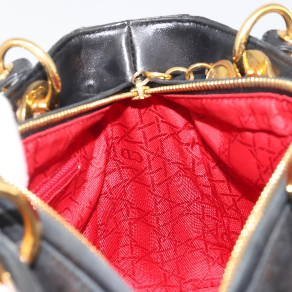 Christian Dior Canage Hand Bag Lamb Skin Black Gold Auth yk20574SAV