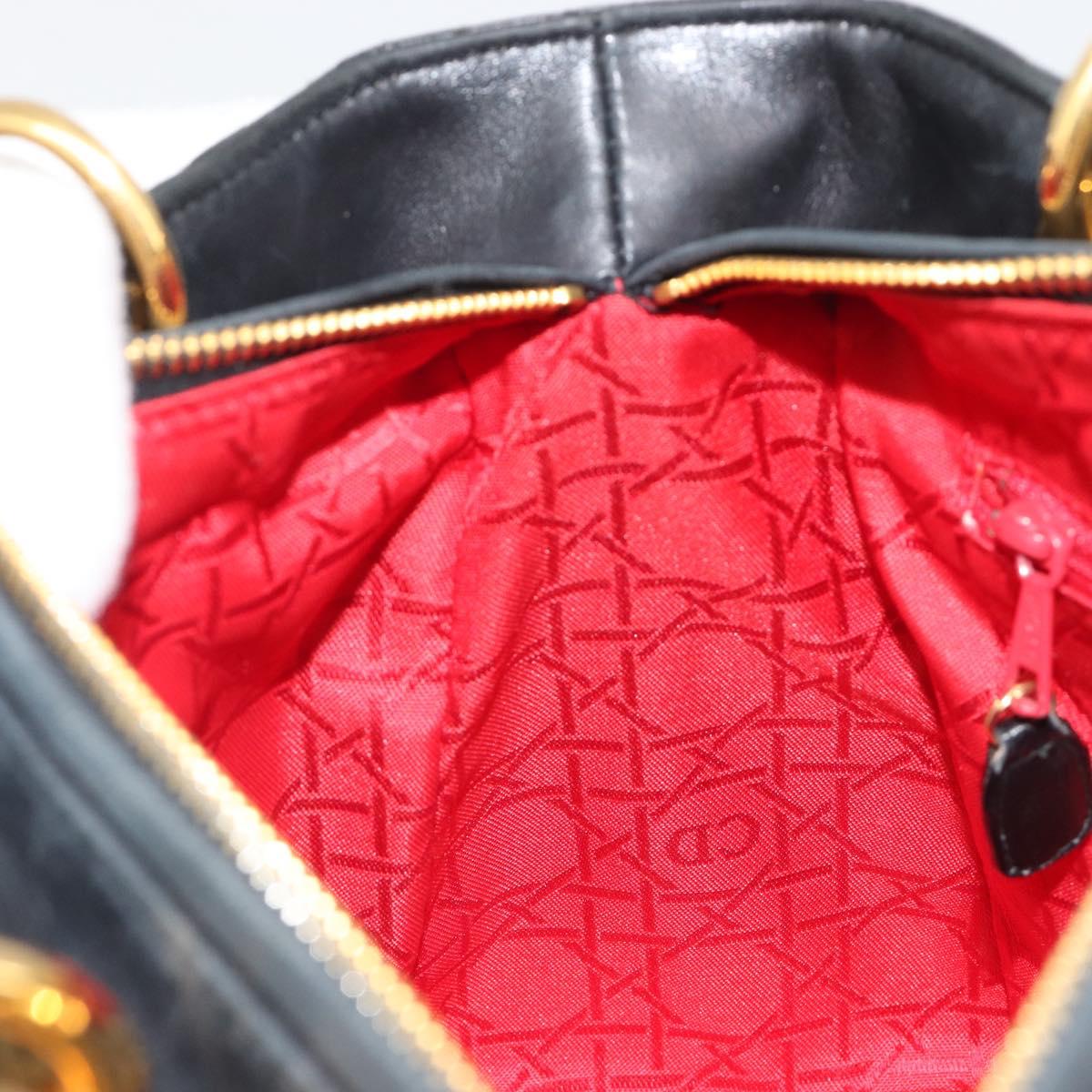 Christian Dior Canage Hand Bag Lamb Skin Black Gold Auth yk20574SAV