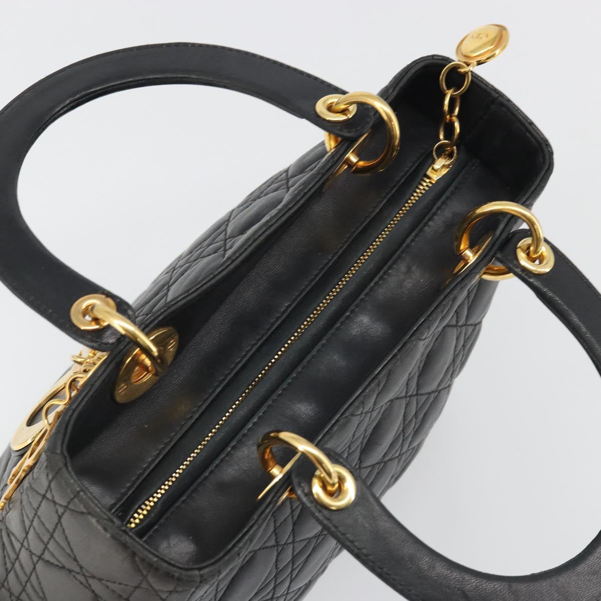 Christian Dior Canage Hand Bag Lamb Skin Black Gold Auth yk20574SAV