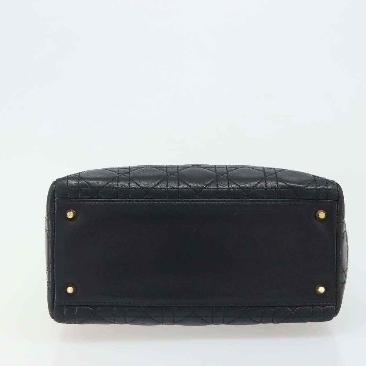 Christian Dior Canage Hand Bag Lamb Skin Black Gold Auth yk20574SAV