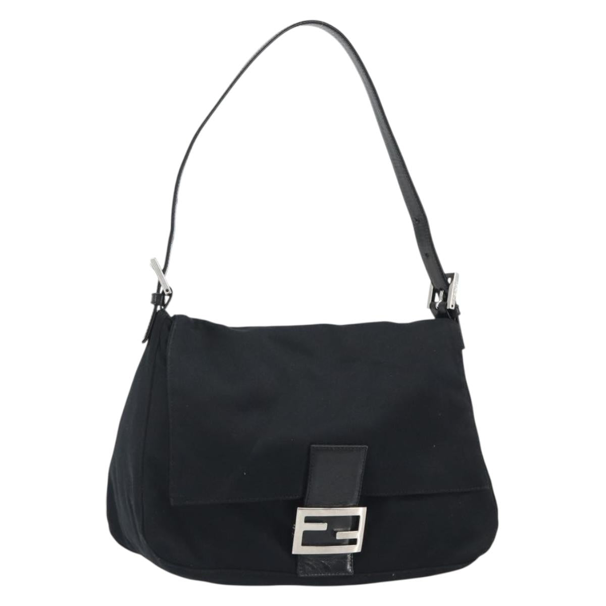 FENDI Mamma Baguette Shoulder Bag Cotton Jersey Black Silver Auth yk20575