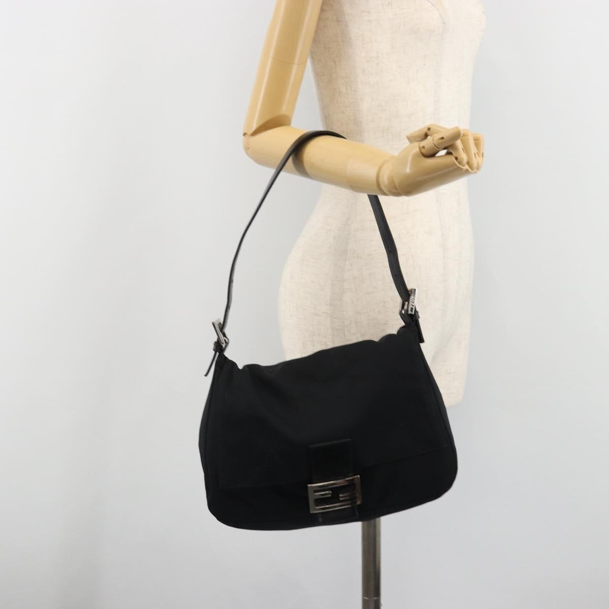 FENDI Mamma Baguette Shoulder Bag Cotton Jersey Black Silver Auth yk20575
