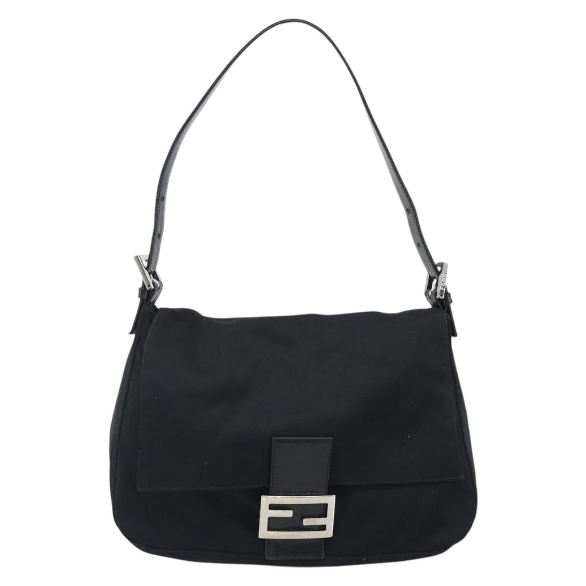 FENDI Mamma Baguette Shoulder Bag Cotton Jersey Black Silver Auth yk20575