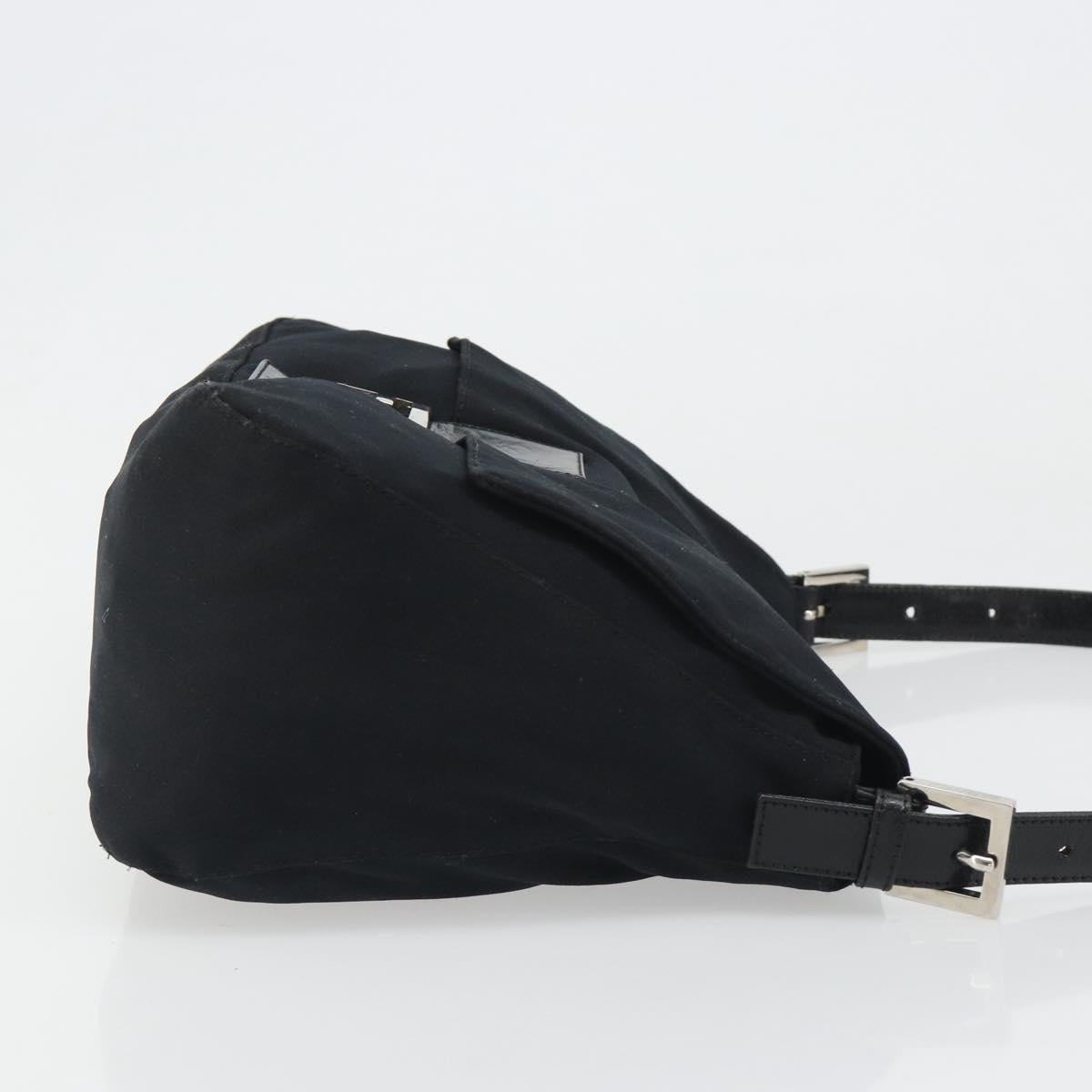 FENDI Mamma Baguette Shoulder Bag Cotton Jersey Black Silver Auth yk20575