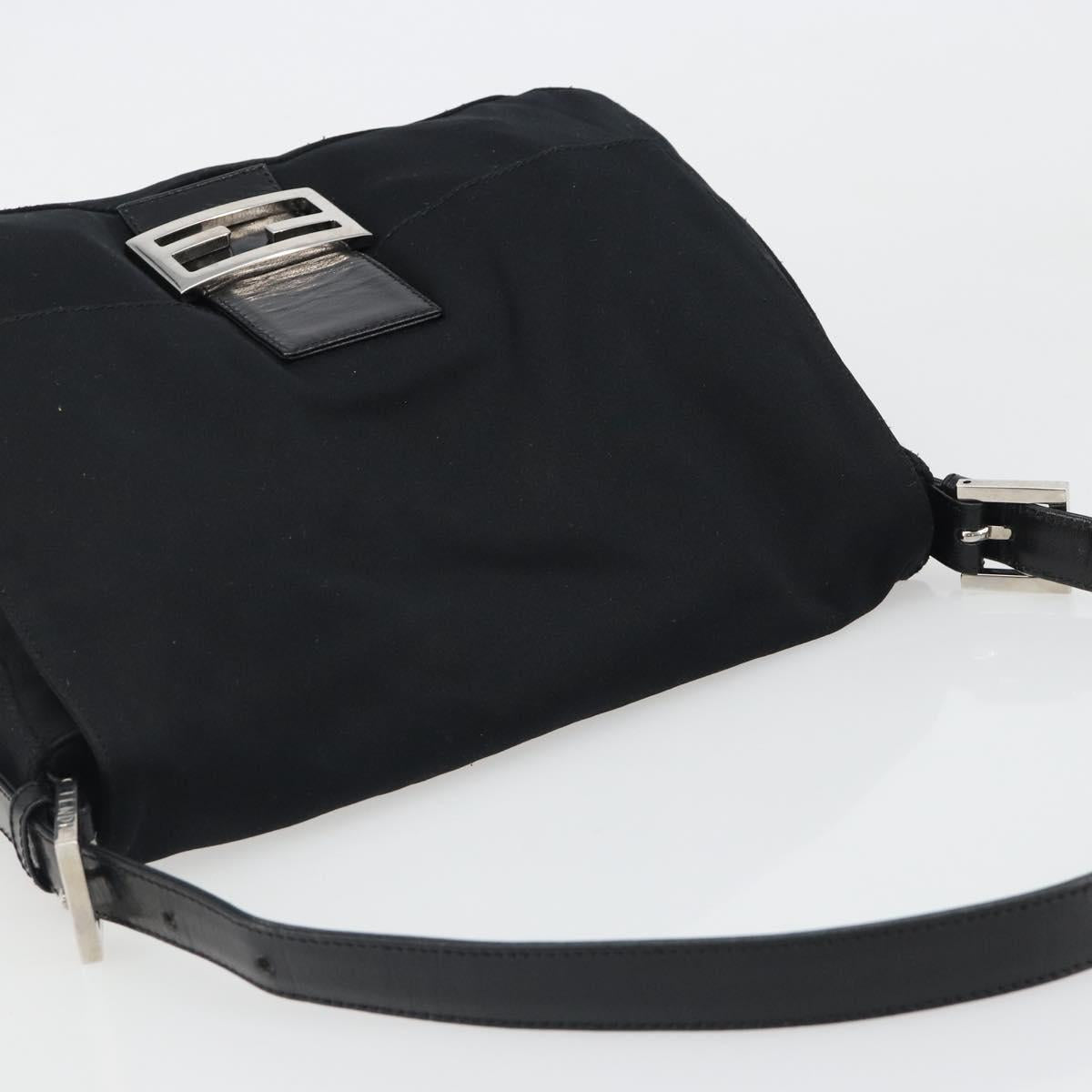FENDI Mamma Baguette Shoulder Bag Cotton Jersey Black Silver Auth yk20575