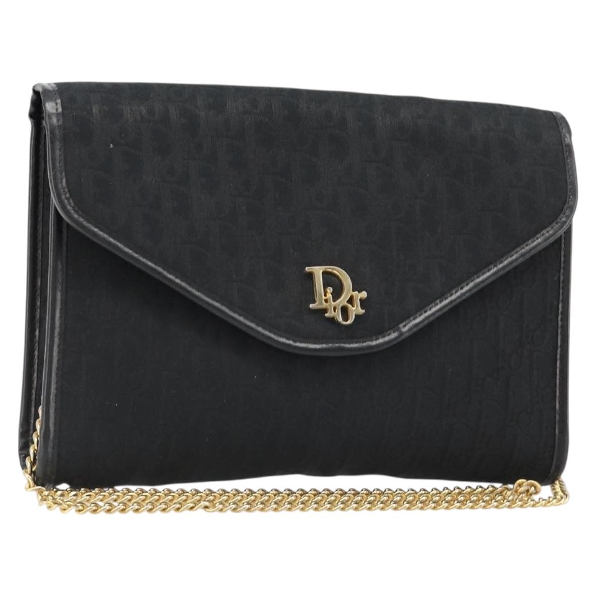 Christian Dior Trotter Canvas Chain Shoulder Bag Black Gold Auth yk20576