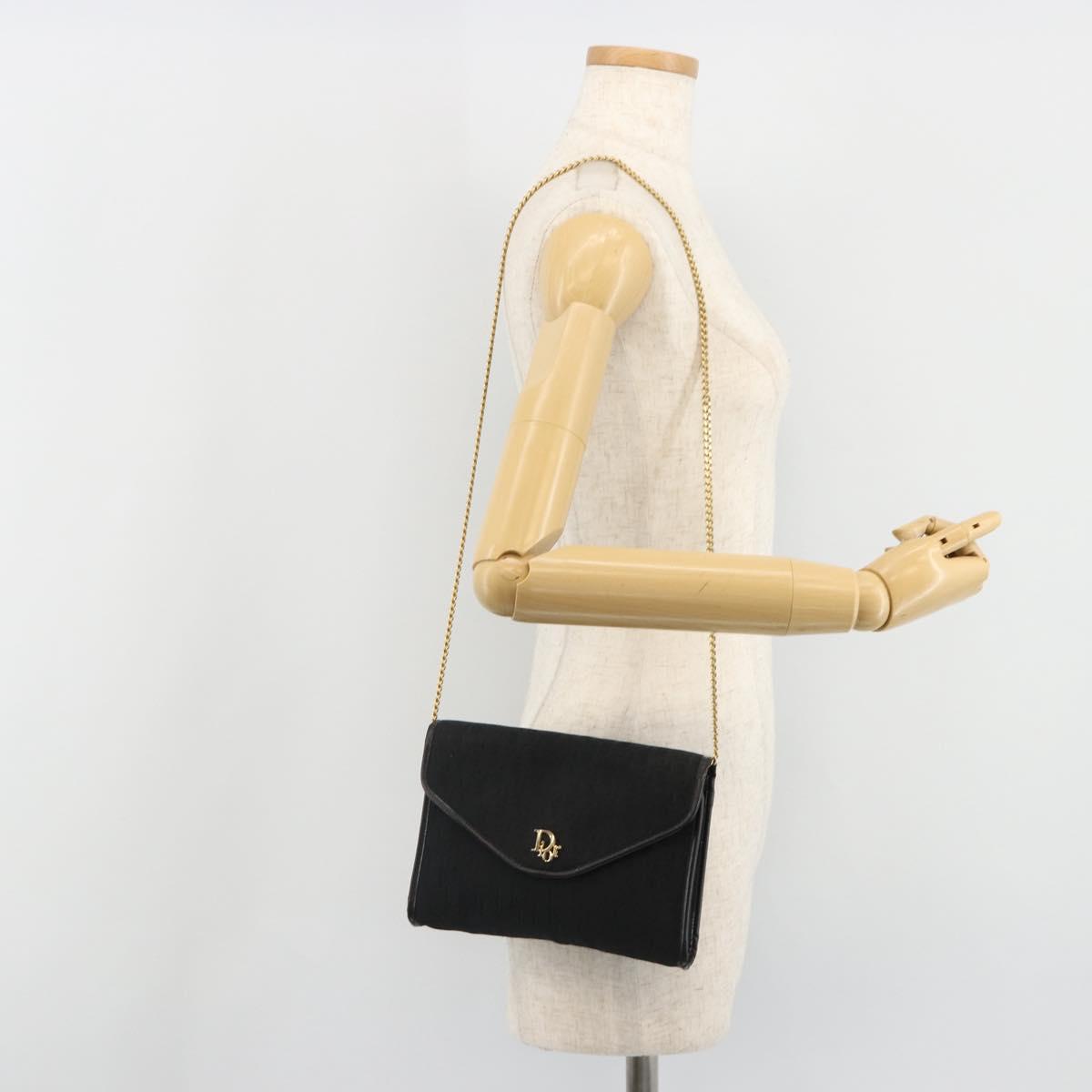 Christian Dior Trotter Canvas Chain Shoulder Bag Black Gold Auth yk20576
