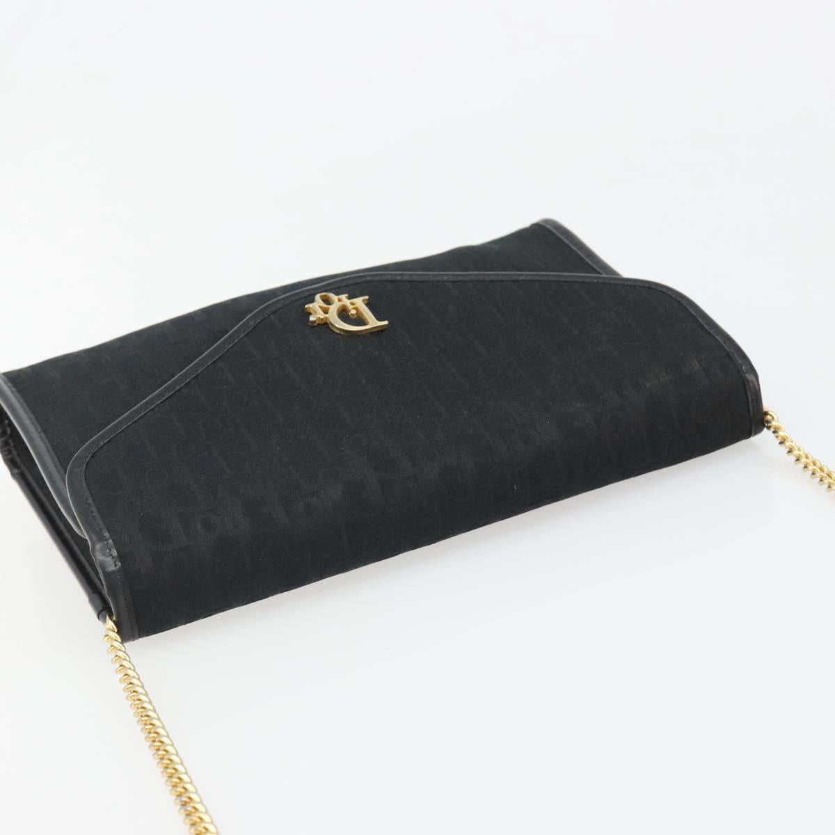 Christian Dior Trotter Canvas Chain Shoulder Bag Black Gold Auth yk20576