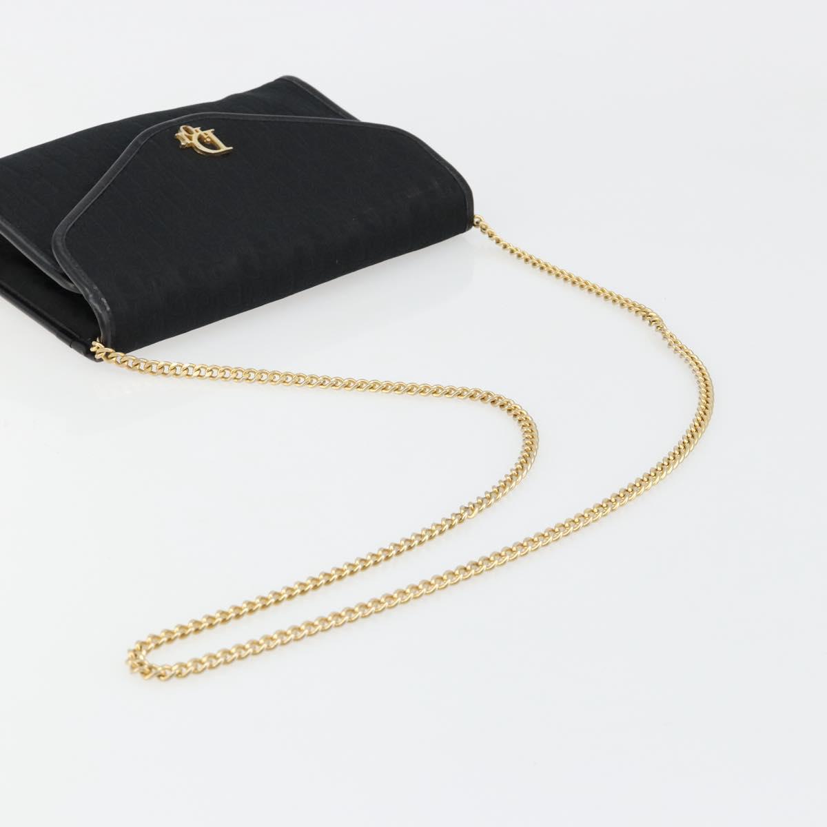 Christian Dior Trotter Canvas Chain Shoulder Bag Black Gold Auth yk20576