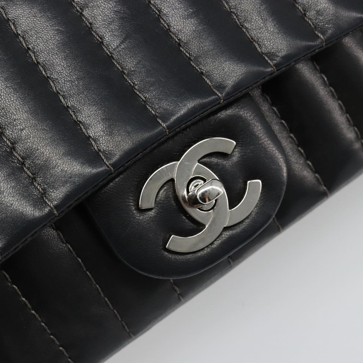 CHANEL Mademoiselle Chain Hand Bag Lamb Skin Black Silver CC Auth yk20577SAV