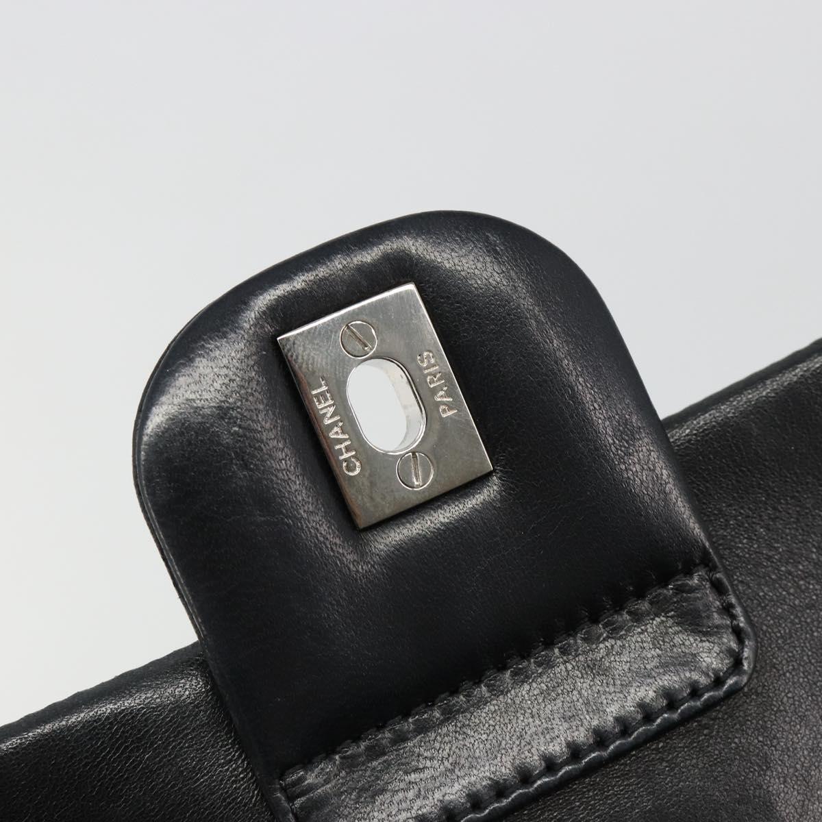 CHANEL Mademoiselle Chain Hand Bag Lamb Skin Black Silver CC Auth yk20577SAV
