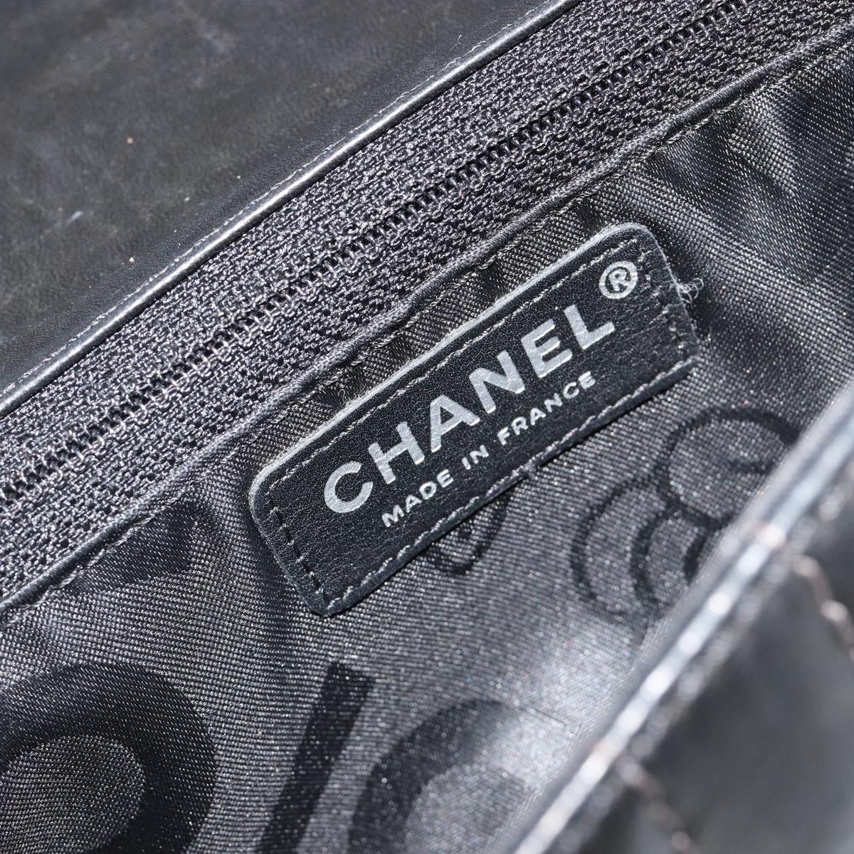 CHANEL Mademoiselle Chain Hand Bag Lamb Skin Black Silver CC Auth yk20577SAV