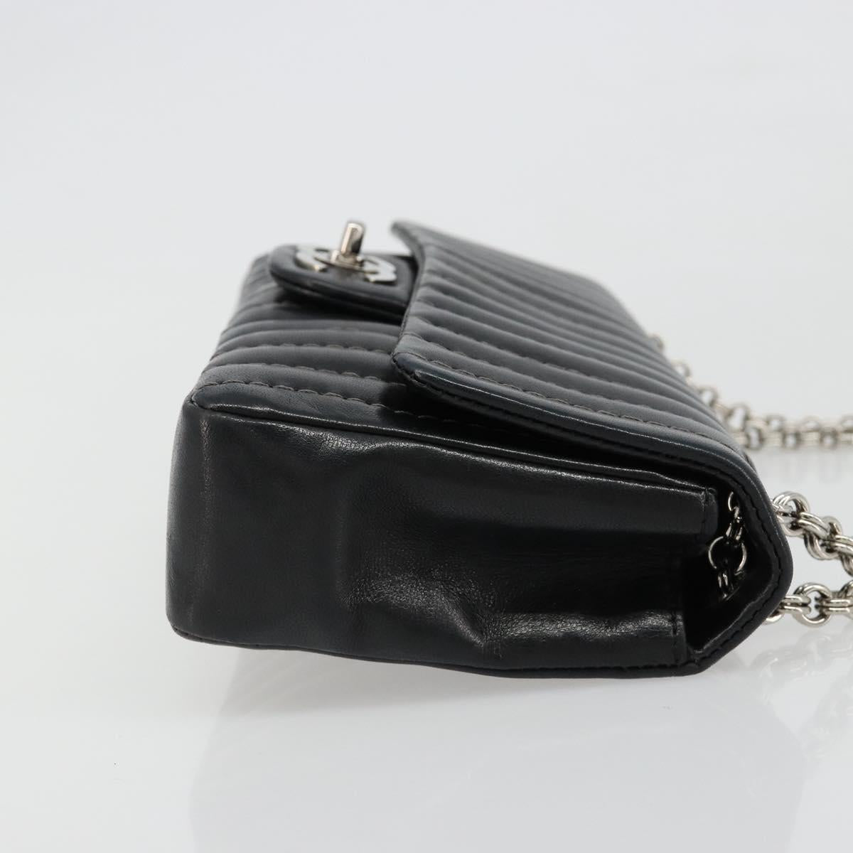 CHANEL Mademoiselle Chain Hand Bag Lamb Skin Black Silver CC Auth yk20577SAV