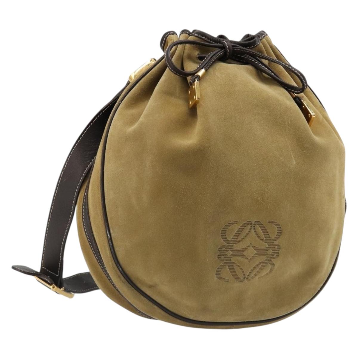 LOEWE Anagram Shoulder Bag Suede Beige Gold Auth yk20584