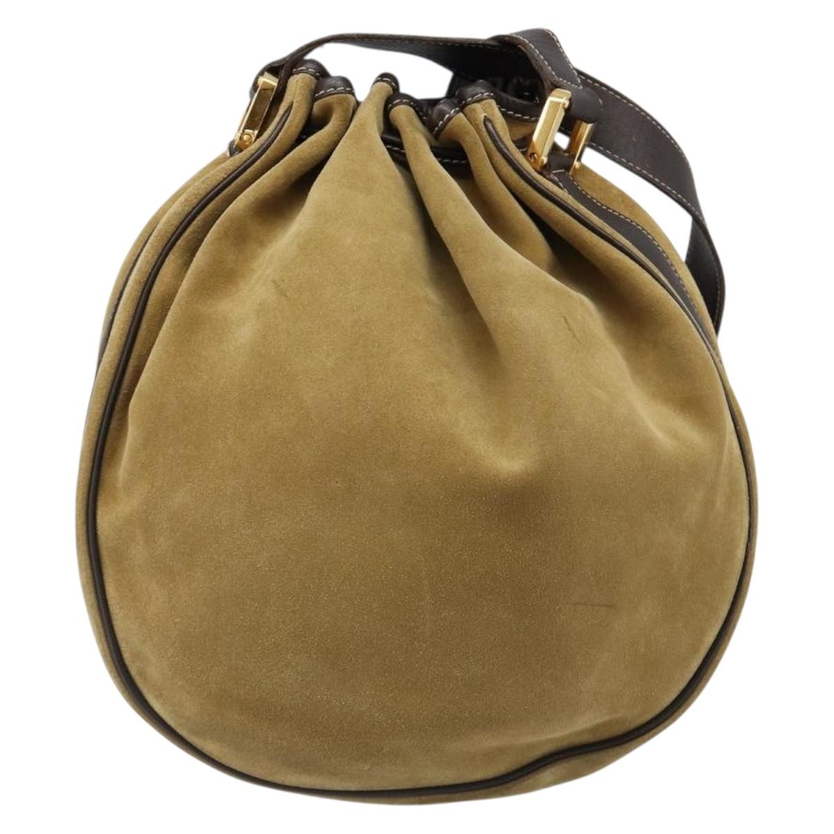 LOEWE Anagram Shoulder Bag Suede Beige Gold Auth yk20584