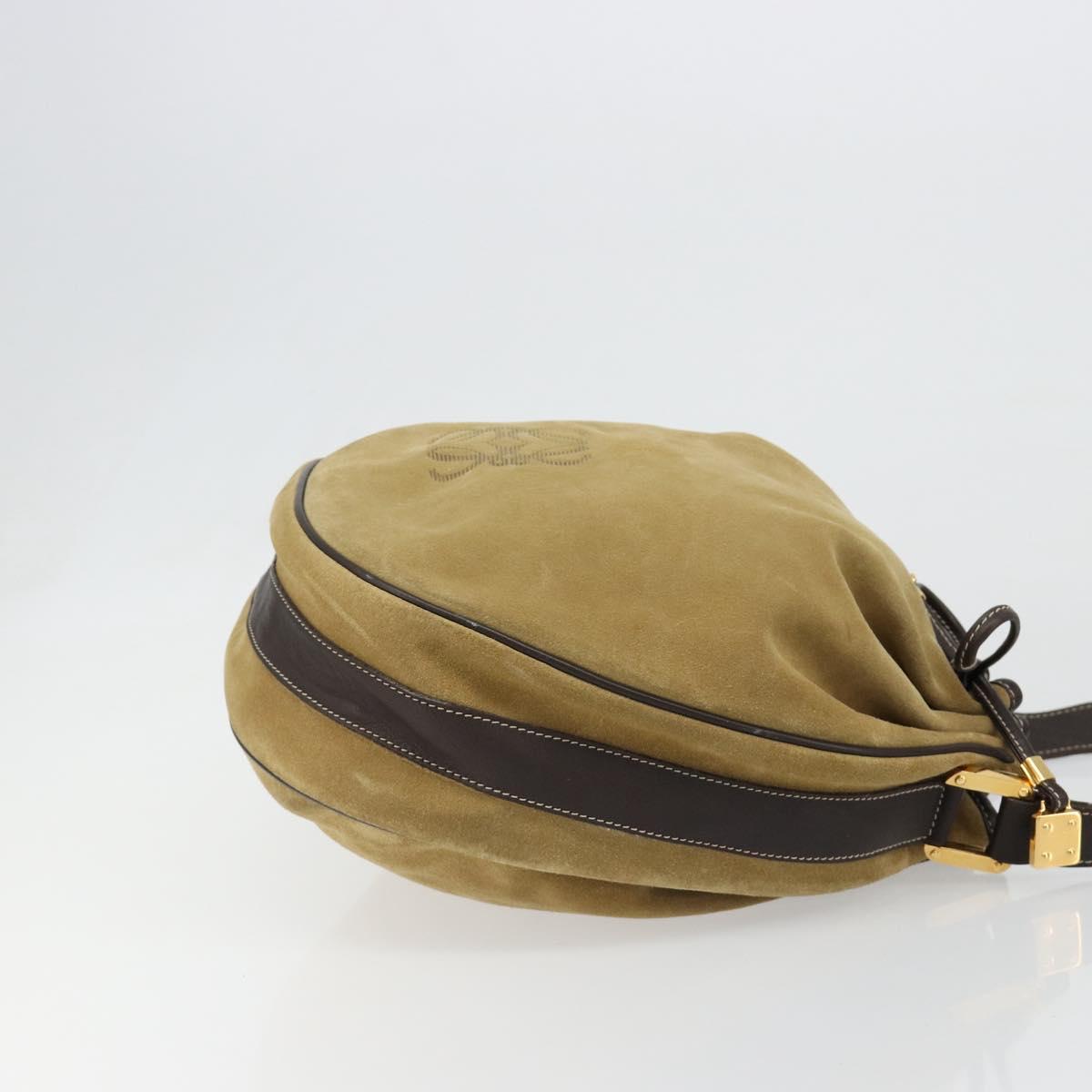 LOEWE Anagram Shoulder Bag Suede Beige Gold Auth yk20584
