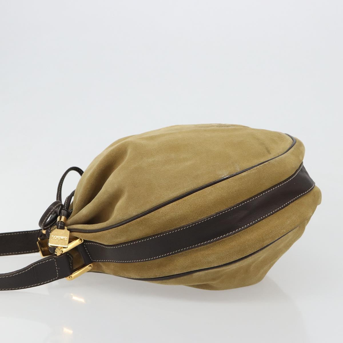 LOEWE Anagram Shoulder Bag Suede Beige Gold Auth yk20584