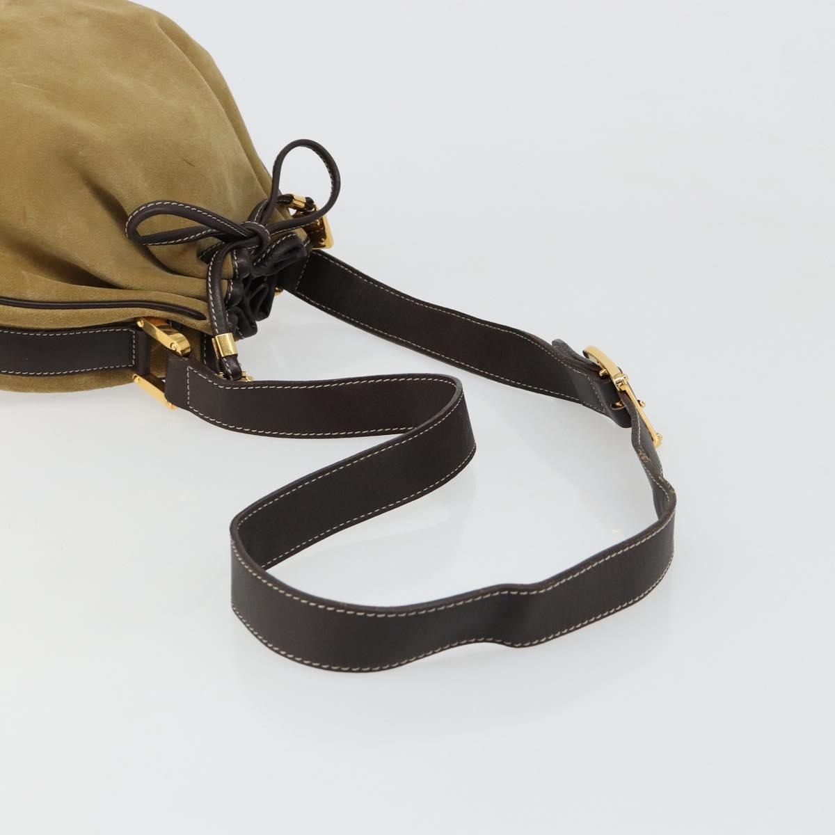 LOEWE Anagram Shoulder Bag Suede Beige Gold Auth yk20584