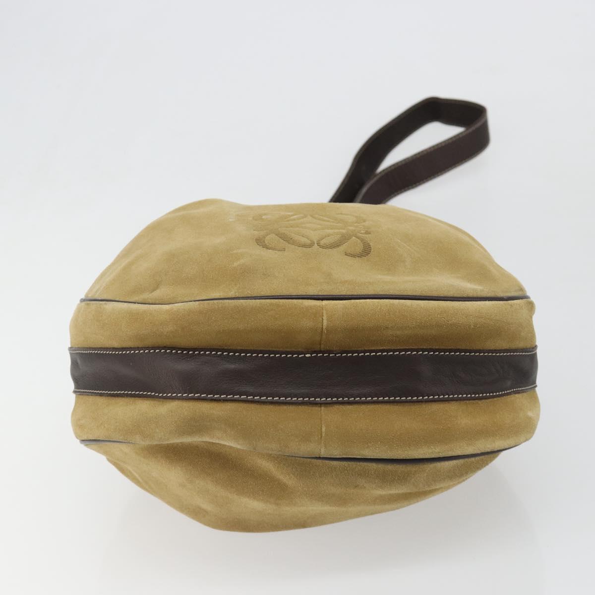 LOEWE Anagram Shoulder Bag Suede Beige Gold Auth yk20584