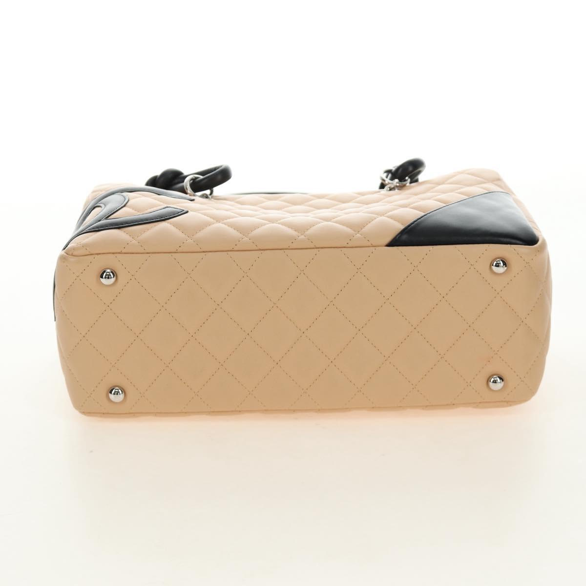 CHANEL Cambon Line Hand Bag Leather Beige Silver CC Auth yk20585SAM