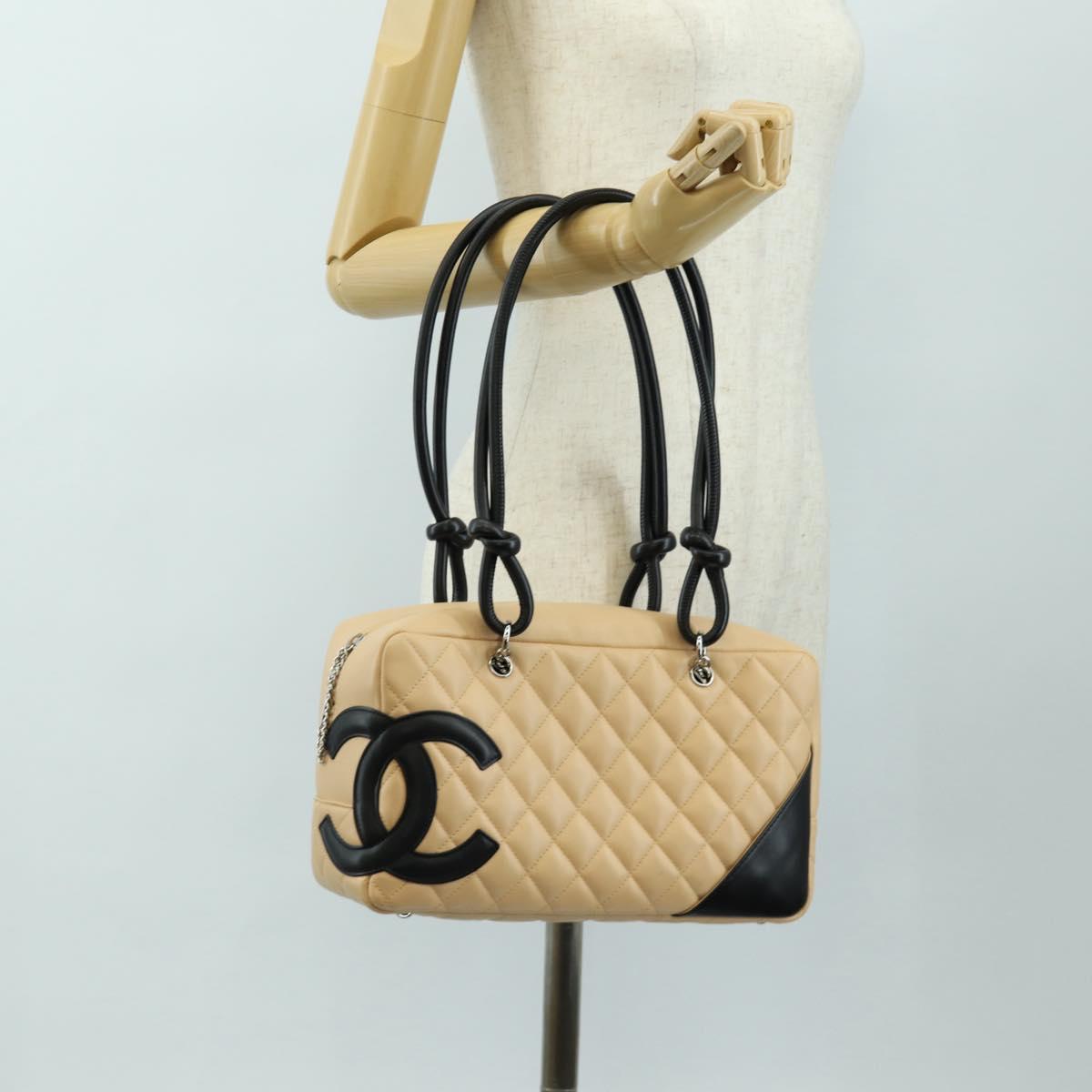 CHANEL Cambon Line Hand Bag Leather Beige Silver CC Auth yk20585SAM