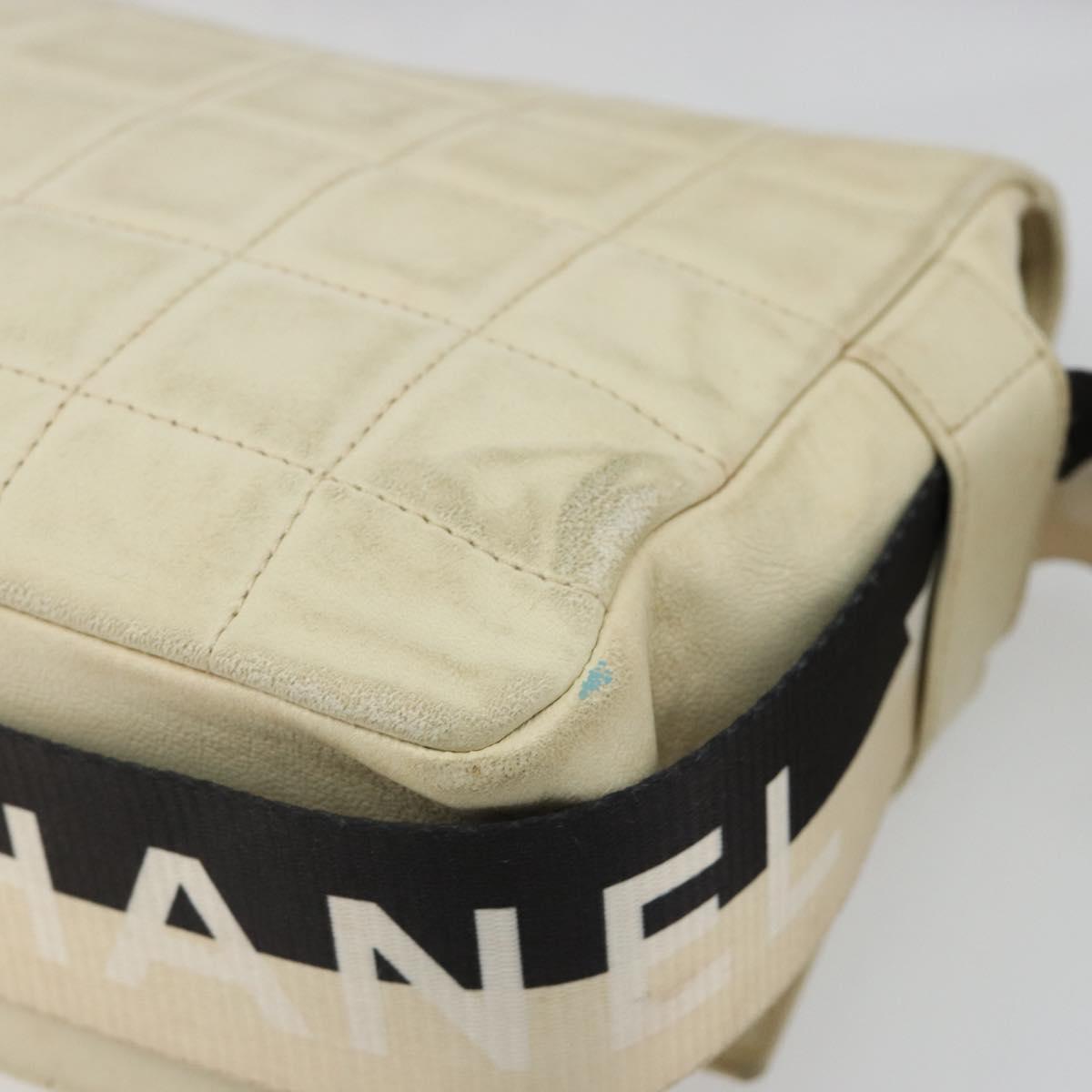 CHANEL Choco Bar Shoulder Bag Lamb Skin White Gold CC Auth yk20586