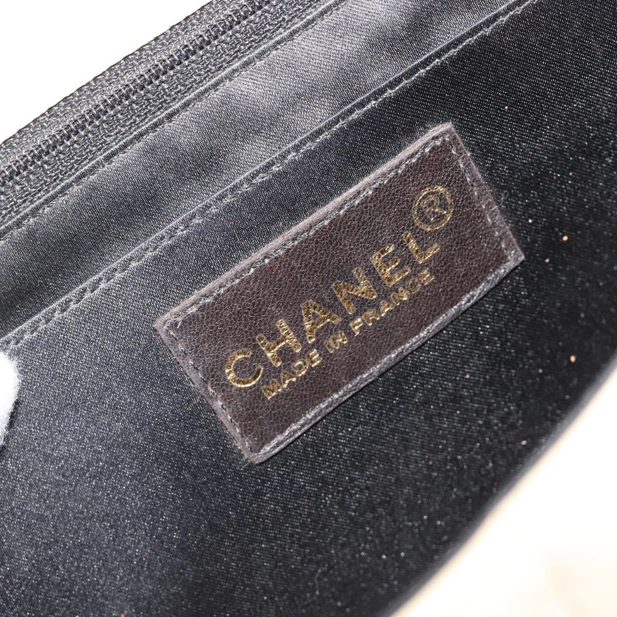 CHANEL Choco Bar Shoulder Bag Lamb Skin White Gold CC Auth yk20586