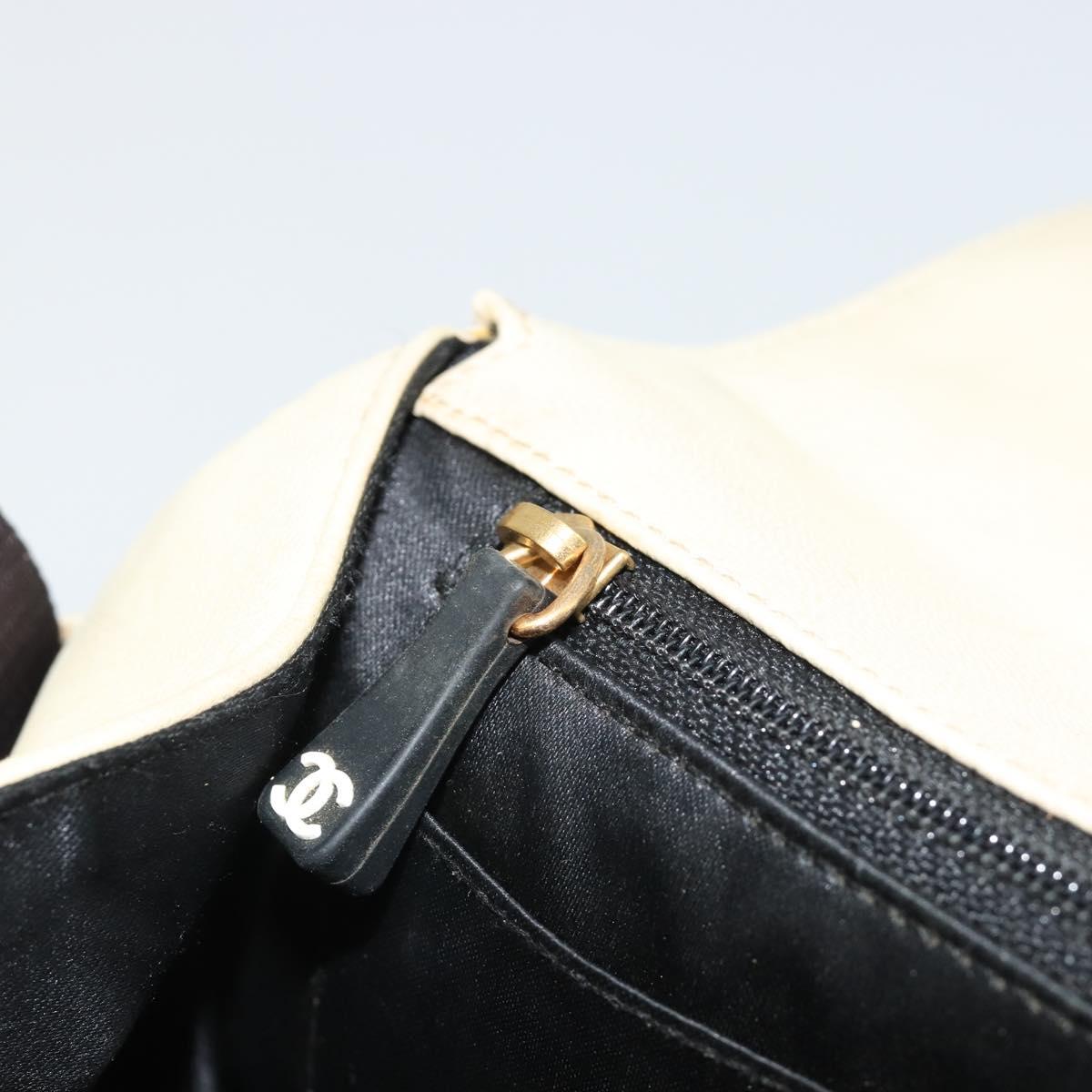 CHANEL Choco Bar Shoulder Bag Lamb Skin White Gold CC Auth yk20586