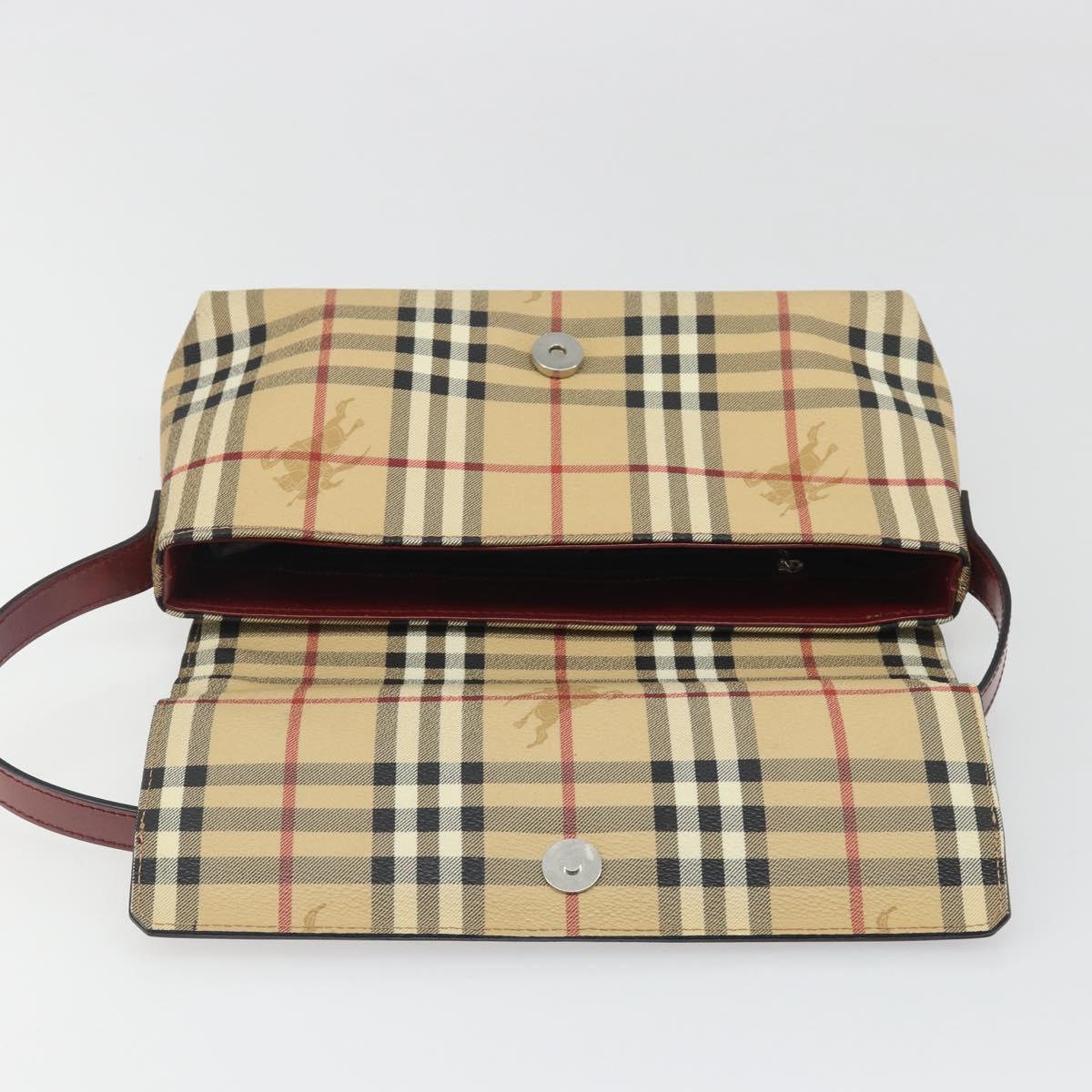 BURBERRY Nova Check Shoulder Bag PVC Beige Silver Auth yk20589A