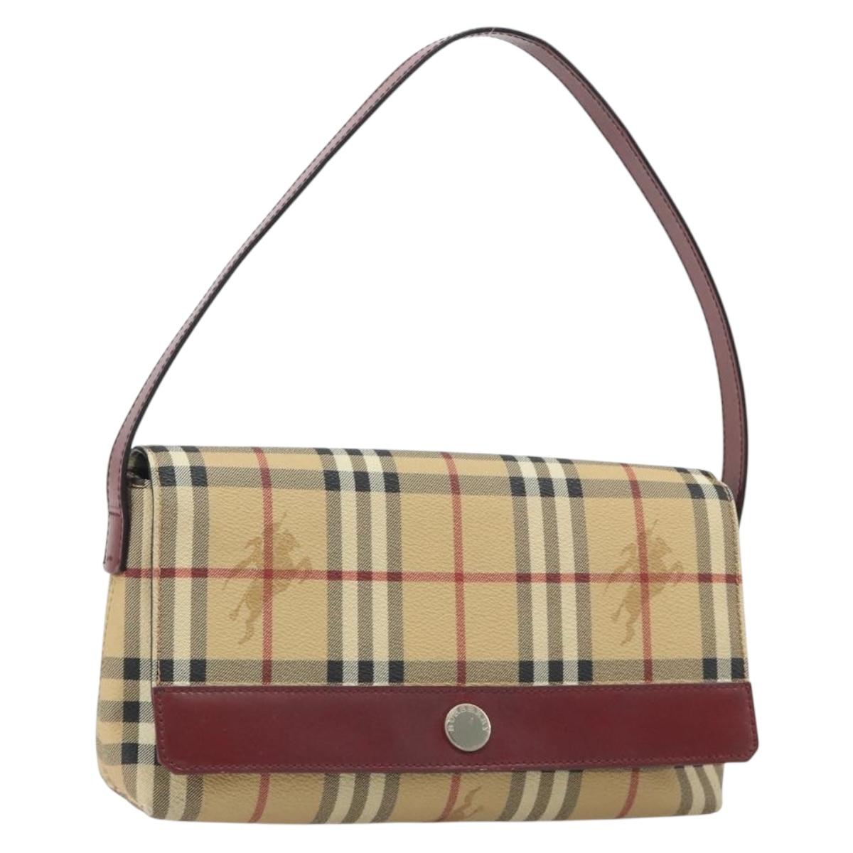 BURBERRY Nova Check Shoulder Bag PVC Beige Silver Auth yk20589A