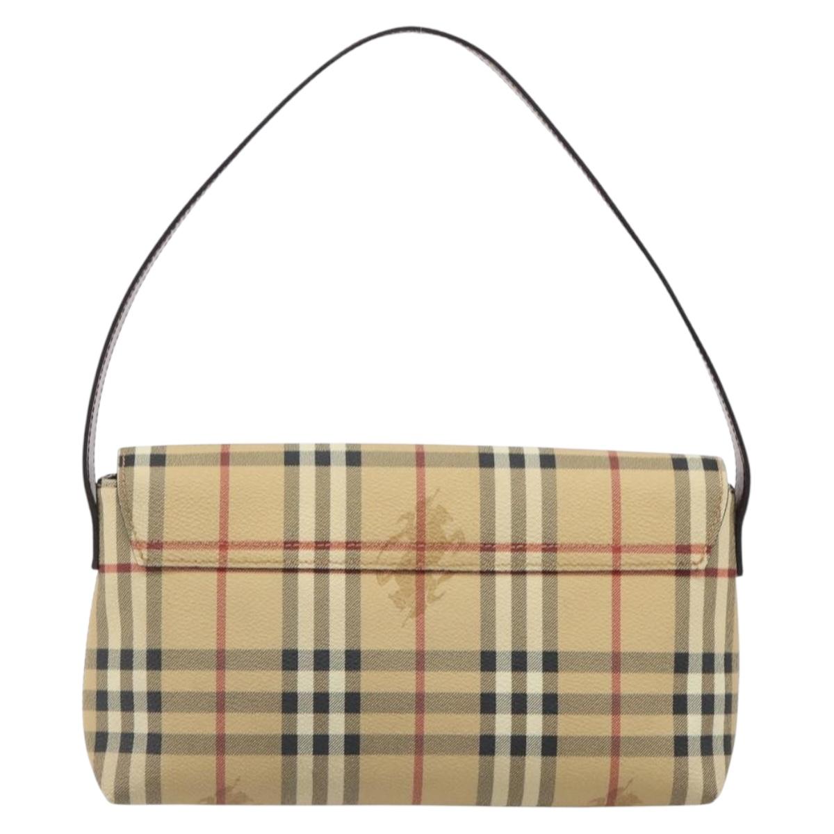 BURBERRY Nova Check Shoulder Bag PVC Beige Silver Auth yk20589A