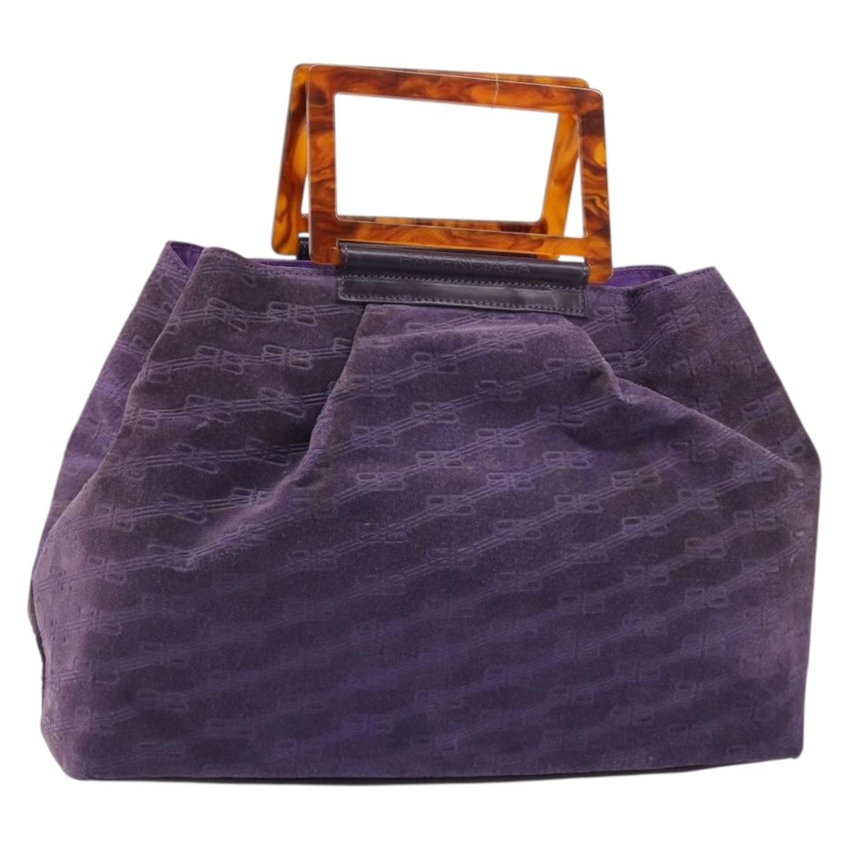 BALENCIAGA Hand Bag Suede Purple Silver Auth yk20590