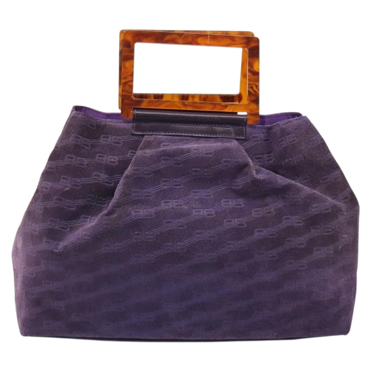 BALENCIAGA Hand Bag Suede Purple Silver Auth yk20590