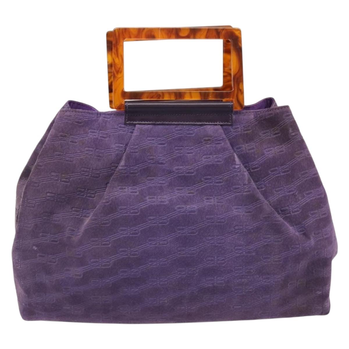 BALENCIAGA Hand Bag Suede Purple Silver Auth yk20590