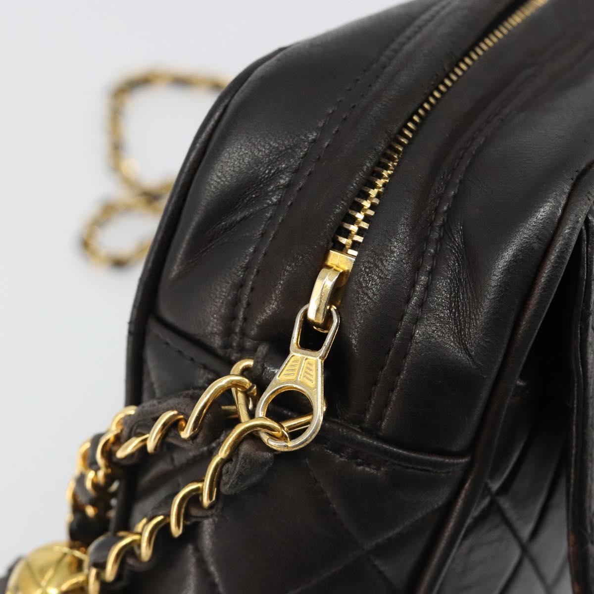 CHANEL Matelasse Chain Shoulder Bag Lamb Skin Black Gold CC Auth yk20591V