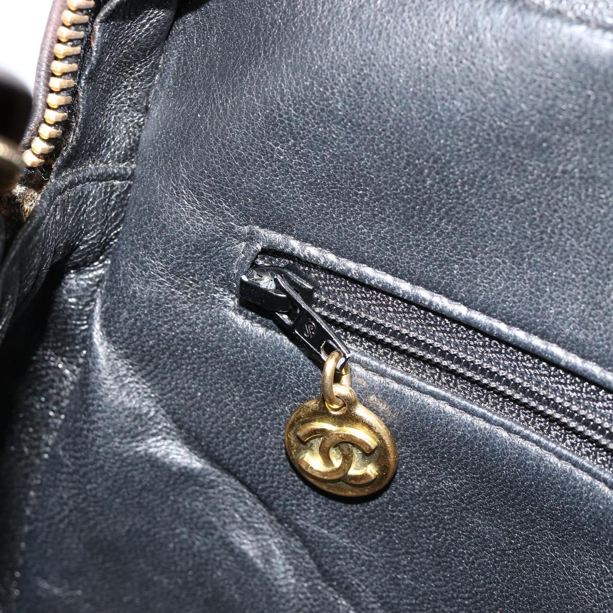 CHANEL Matelasse Chain Shoulder Bag Lamb Skin Black Gold CC Auth yk20591V