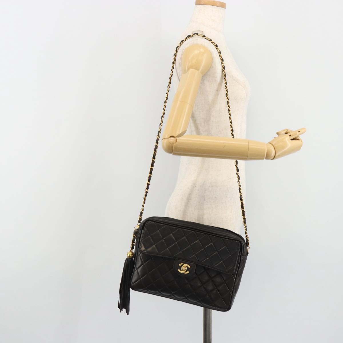CHANEL Matelasse Chain Shoulder Bag Lamb Skin Black Gold CC Auth yk20591V