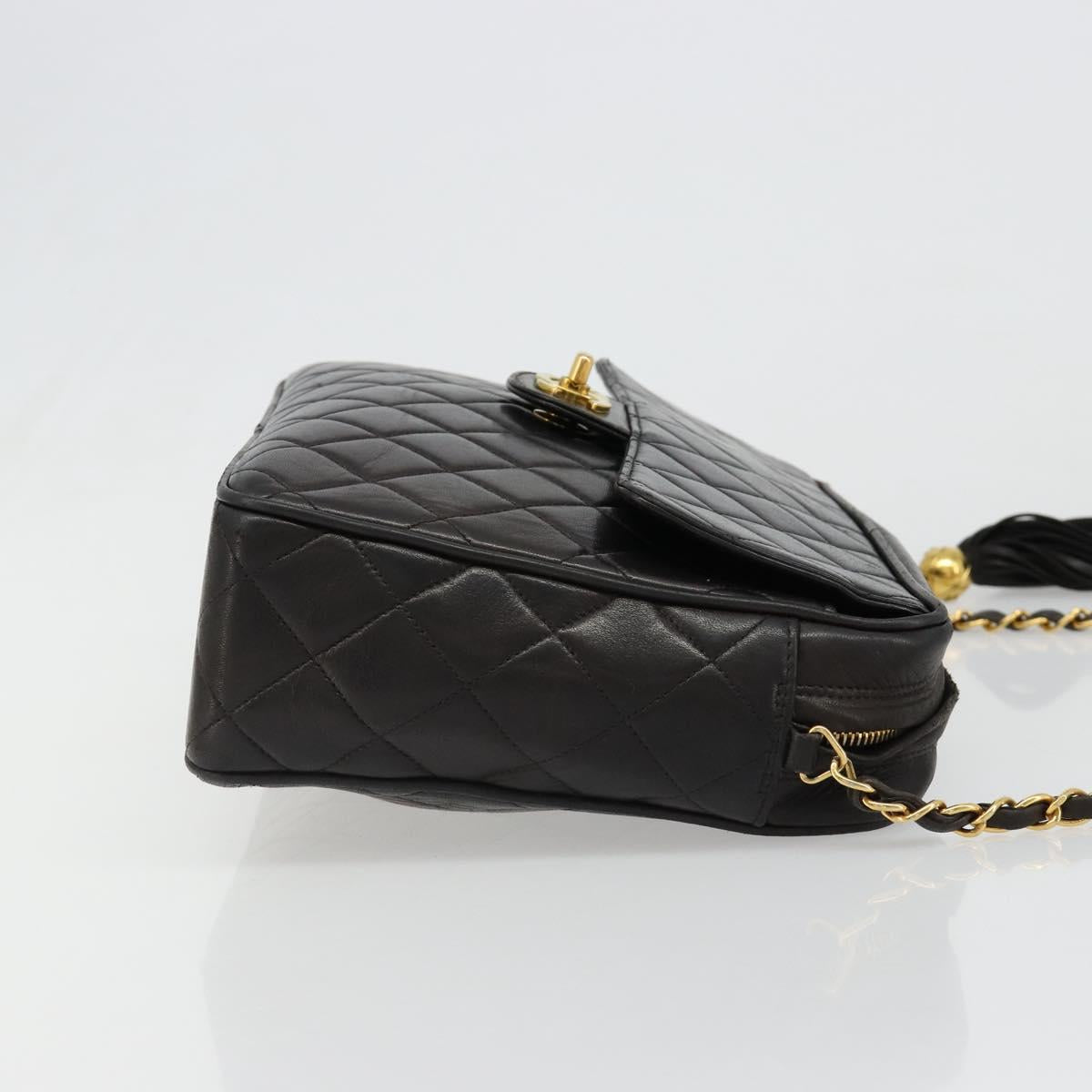 CHANEL Matelasse Chain Shoulder Bag Lamb Skin Black Gold CC Auth yk20591V