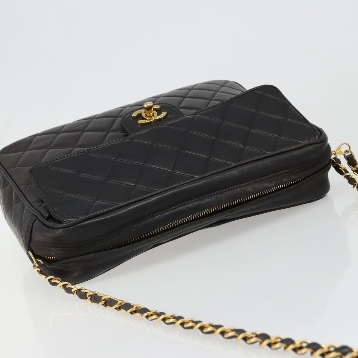 CHANEL Matelasse Chain Shoulder Bag Lamb Skin Black Gold CC Auth yk20591V