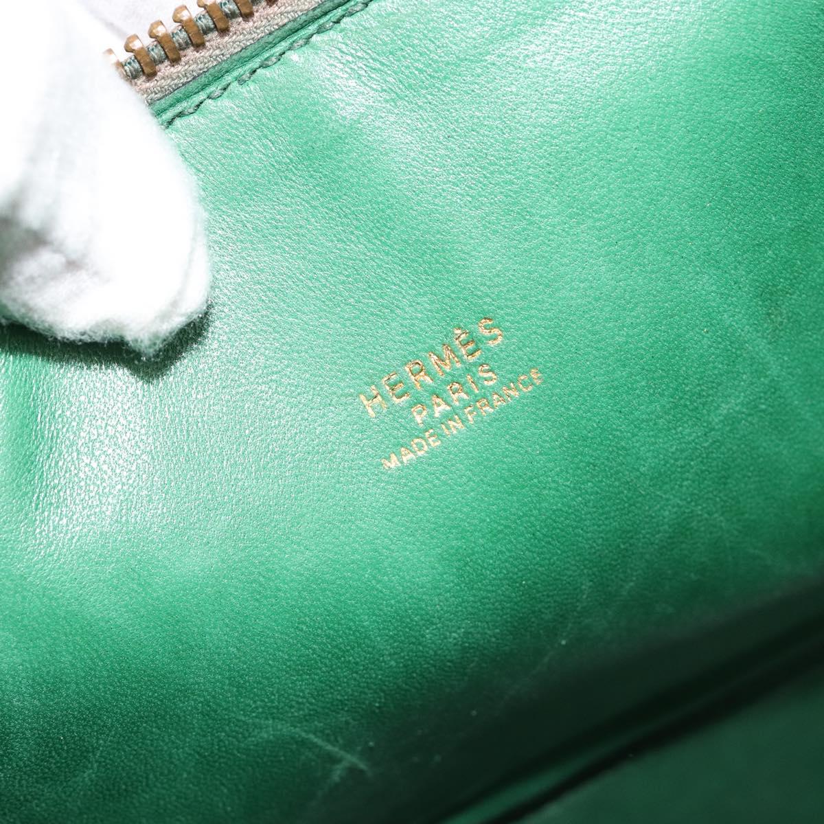 HERMES Courchevel Bolide 37 Hand Bag Leather 2way Green Gold Auth yk20592V