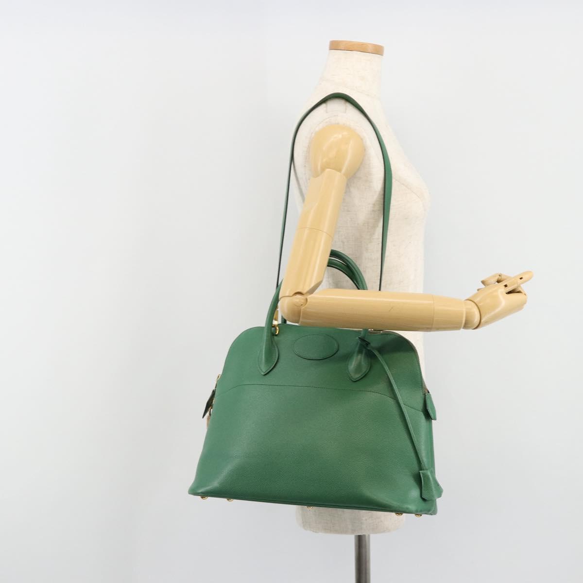 HERMES Courchevel Bolide 37 Hand Bag Leather 2way Green Gold Auth yk20592V