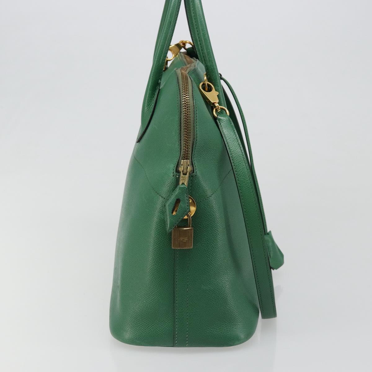 HERMES Courchevel Bolide 37 Hand Bag Leather 2way Green Gold Auth yk20592V