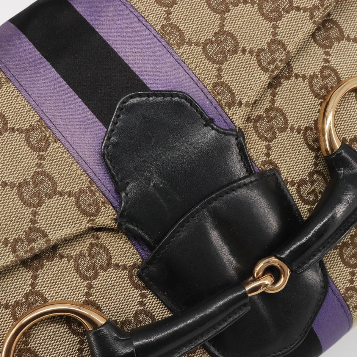 GUCCI GG Canvas Horsebit Sherry Line Bag Beige Gold 129500 Auth yk20593SAV
