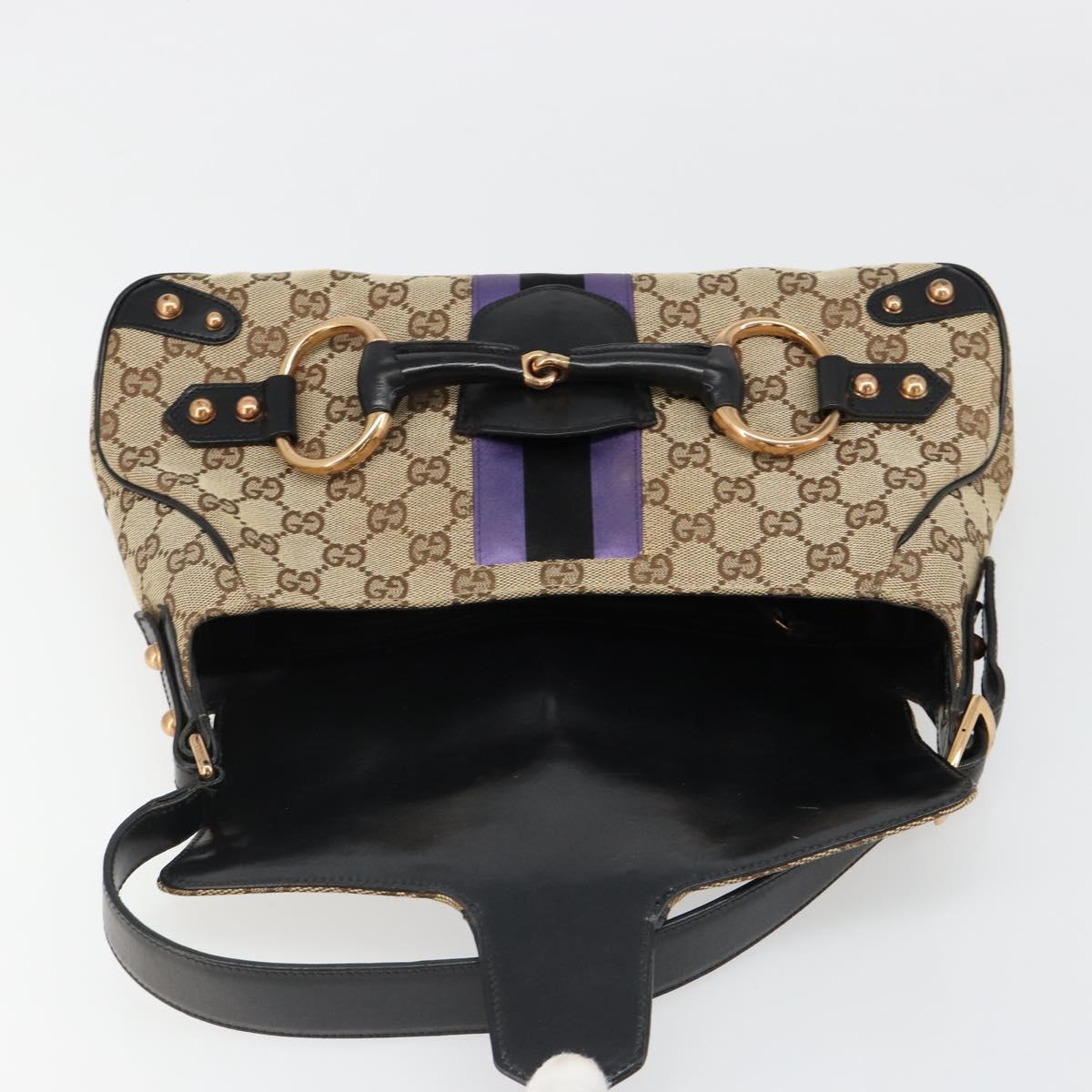GUCCI GG Canvas Horsebit Sherry Line Bag Beige Gold 129500 Auth yk20593SAV