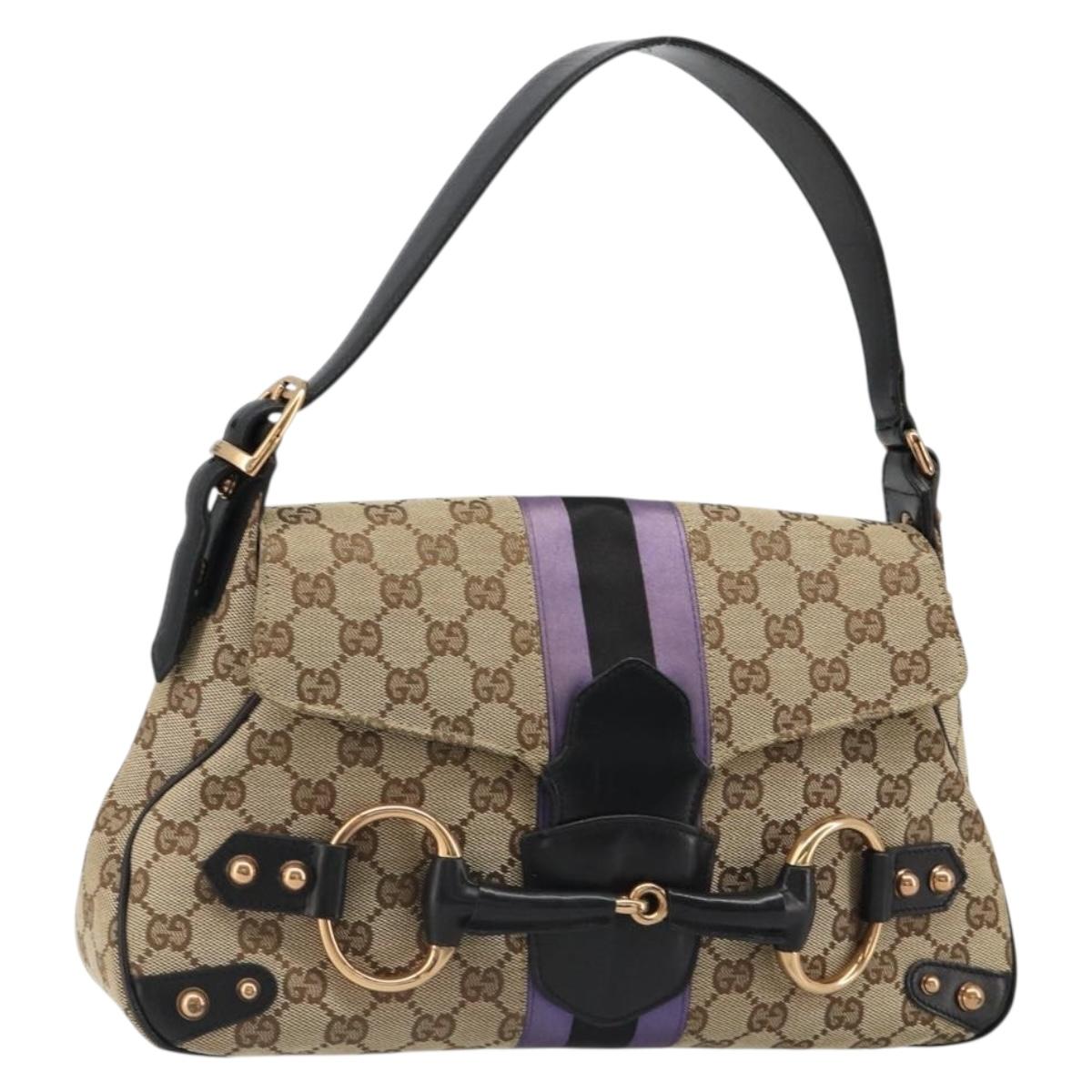 GUCCI GG Canvas Horsebit Sherry Line Bag Beige Gold 129500 Auth yk20593SAV