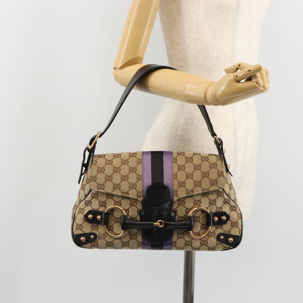 GUCCI GG Canvas Horsebit Sherry Line Bag Beige Gold 129500 Auth yk20593SAV