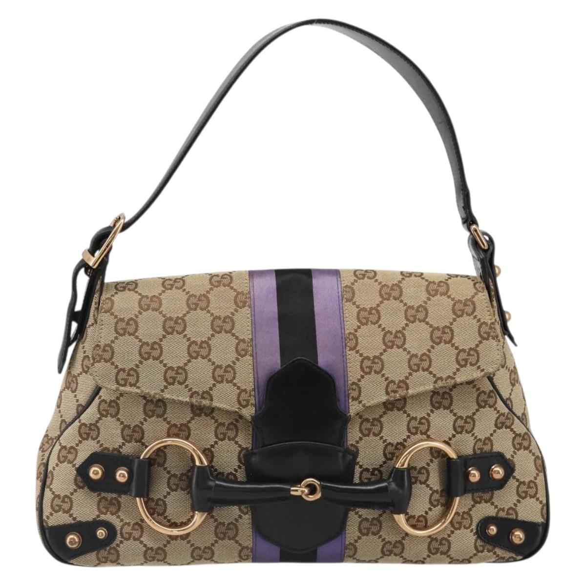 GUCCI GG Canvas Horsebit Sherry Line Bag Beige Gold 129500 Auth yk20593SAV